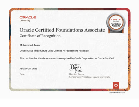 Oracle OCI 2025 AI Foundations certificate